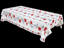 French Provencal Cotton Tablecloth Poppies Lavender Off-white/Red France 61 X 79