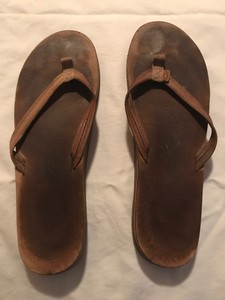 RAINBOW-Womens-Size-XL-Fits-10-Classic-Leather-narrow-strap-Flip-Flops-Sandals