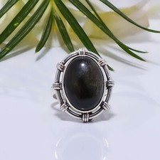 Golden Sheen Obsidian Gemstone 925 Sterling Silver Ring Christmas Jewelry.