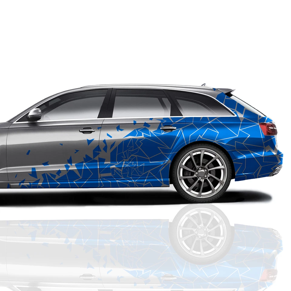 2er Set Auto Aufkleber Mosaik Scherben 200x60cm Geometrisch KX074 Blau