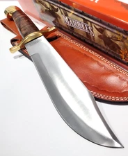 15.75" Marbles Brown Stacked Leather Handle Bowie Fixed Blade Hunting Knife