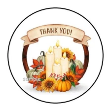 30 THANK YOU FALL AUTUMN ENVELOPE SEALS LABELS STICKERS 1.5" ROUND PUMPKINS