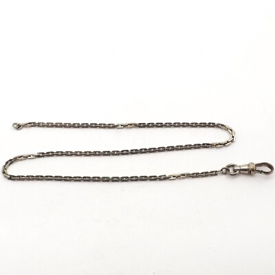White Gold Filled Square Cable Link Pocket Watch Chain 13in Vintage