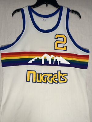 Alex English Sand Knit Denver Nuggets White Rainbow Jersey XL NBA