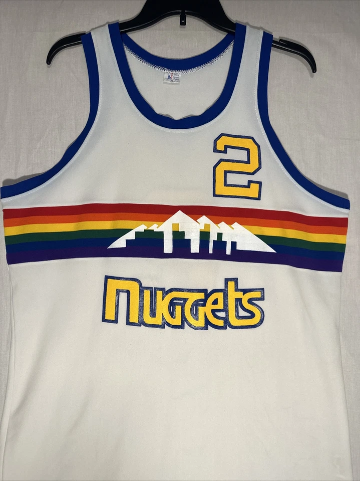 Alex English Sand Knit Denver Nuggets White Rainbow Jersey XL NBA Clean HTF EUC - Image 2 of 4