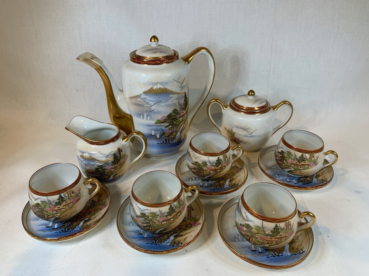 JAPANESE SATSUMA EGG SHELL TEA/COFFEE SET - WITH GEISHA 3662 | eBay