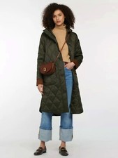 Barbour Mickley Hooded Long Quilted Coat, Sage, Size - Uk 10