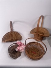 Vintage Small Woven Wicker Boho Baskets Lot of 4