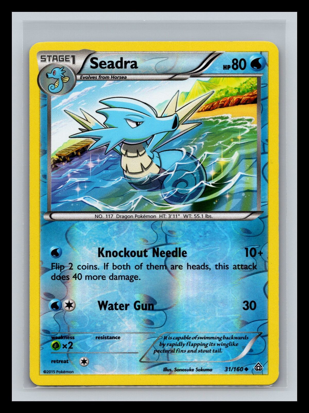 🔥 SEADRA HOLO FOIL - 2015 POKEMON TCG CARD # 31/160