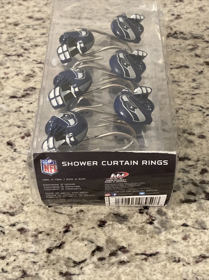 NFL Seattle Seahawks Football Helmet Shower Curtain Rings Hooks 12 pcs - Image 2 of 2
