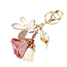 Flower Keychain Rhinestone Tassel Leaf Key Ring Women Wallet Bag Pendant