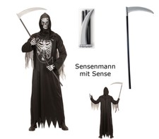 Herren Kostüm Sensenmann mit Kette + Maske mit Sense Halloween Kostümset Dark 