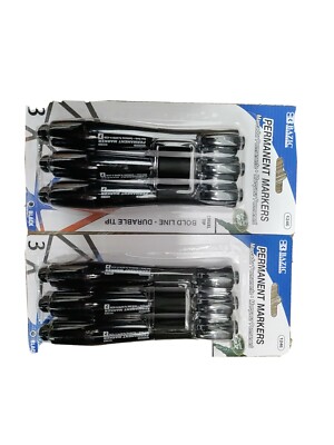 3 PACK BLACK JUMBO PERMANENT MARKERS CUSHION GRIP BULLET POINT BOLD LINE 2 packs