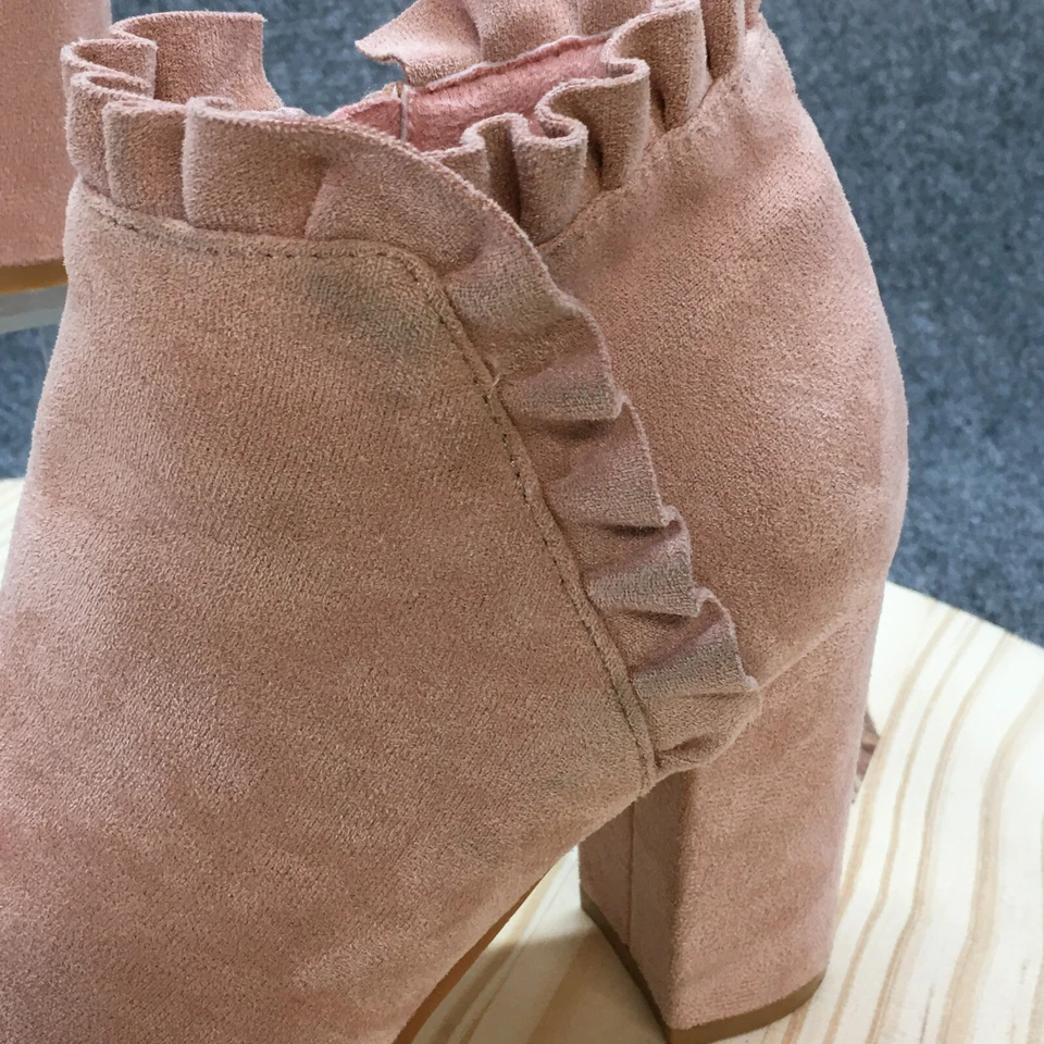 Allegra K Boots Womens 7.5 Ruffle Ankle Booties Pink Side Zip Heeled Casual - Image 3 of 4