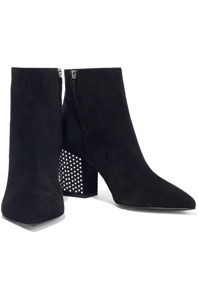 Sergio Rossi Black Suede Ankle Bootie Crystal Embellished 75 Block Heel Zip 5 35 - Image 2 of 4
