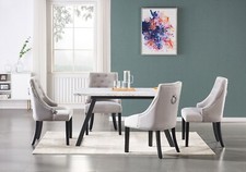 Image of Light Grey Velvet Dining Chairs Upholstered Seat & Back Wooden Legs Dining Room