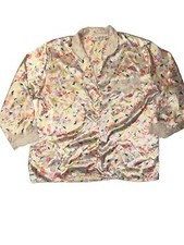 Victoria  s Secret Vintage Gold Label Satin Pajama Top Sleep Shirt Sz L Lace Trim