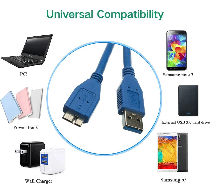 Micro USB3.0 to USB SuperSpeed Cable M/M 1.5M Cord for Samsung Galaxy Note3 S5 - Image 2 of 4