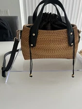 Pulicati Handmade Bags Cane Rattan Basket Cinch-up  Handbag with Crossbody Strap