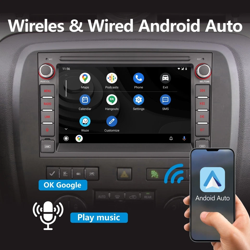 Estéreo de carro para GMC Yukon Chevrolet Chev Buick CarPlay Android Auto alta potência BT - Imagem 3 de 4