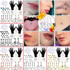 47Pcs Body Piercing Kit Stainless Steel Navel Nose Eyebrow Cartilage Needles Set