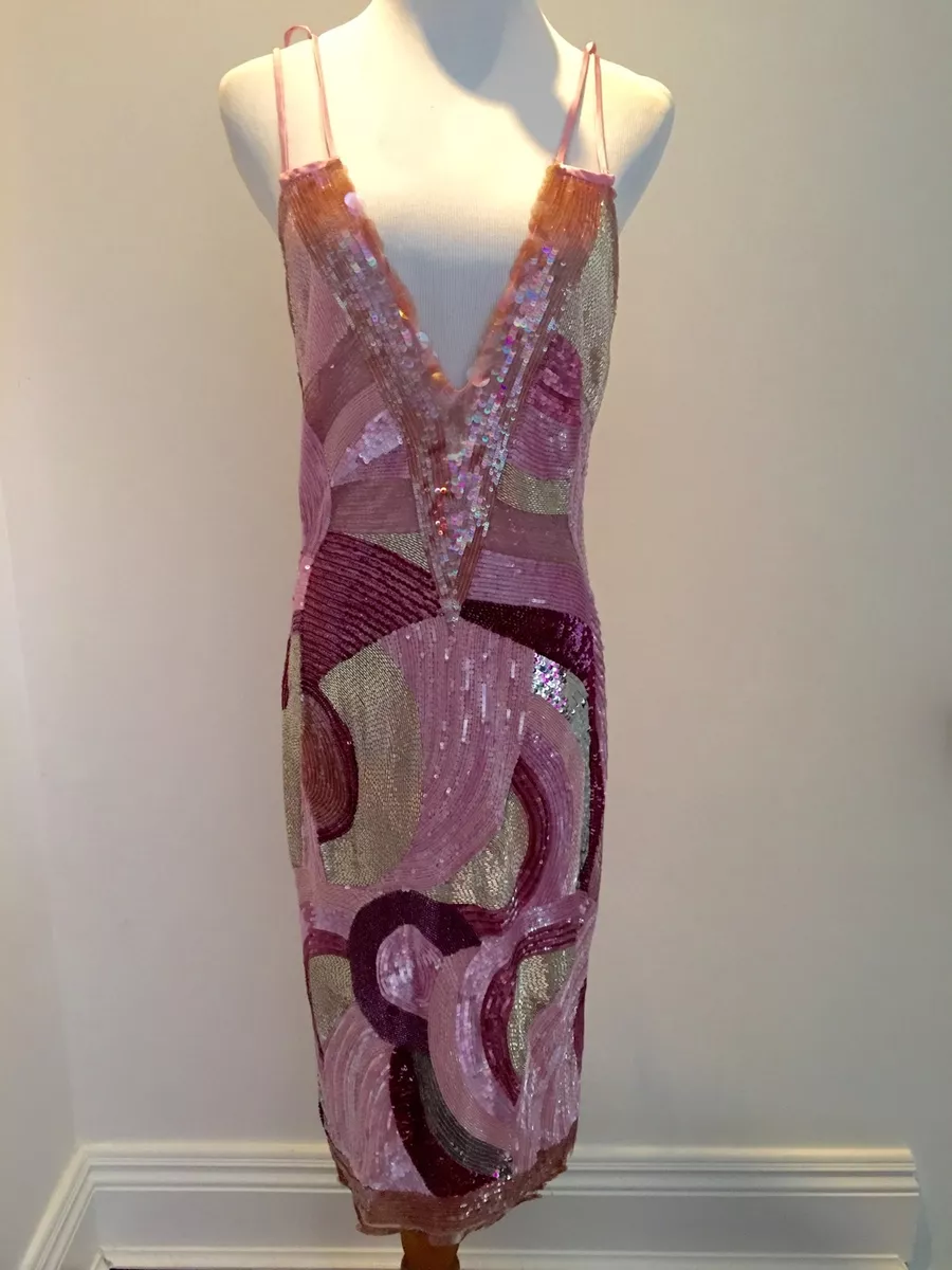 Valentino Pastel Pink Purple Sequin Gorgeous Cocktail Dress