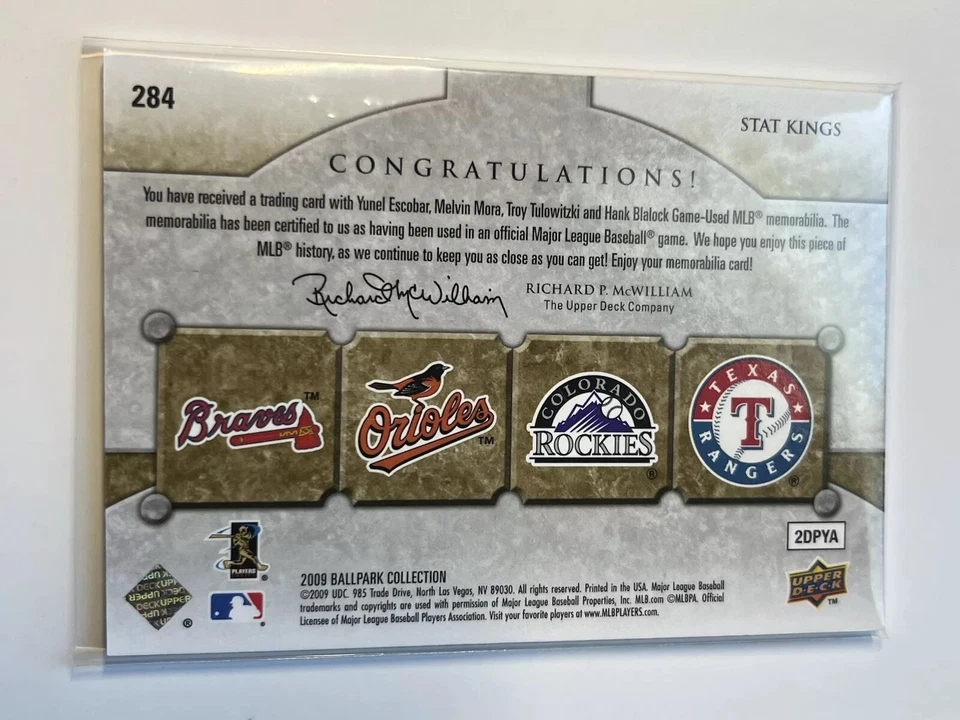 2009 UD Ballpark Collection - Stat Kings Quad Swatch #284 Tulo/Escobar/Blaylock - Image 2 of 2