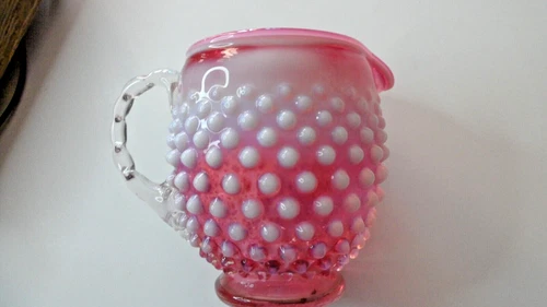 Vintage Fenton Cranberry Hobnail Opalescent Round Glass Pitcher FREE ShpN
