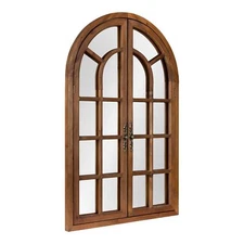 Kate and Laurel Boldmere Rustic Windowpane Arch Mirror, 28 x 44, Rustic Brown...