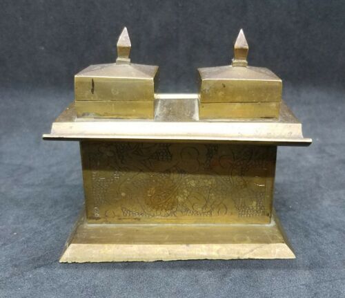 Vintage Solid Brass Double Inkwell