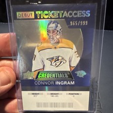 Upper Deck Credentials Connor Ingram Debut Ticket Access #104 Predators /999