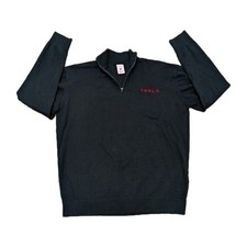 *VINTAGE* Sz LARGE - TESLA Motors Mens Sweater 1/4 Zip Pullover RED LOGO *RARE*