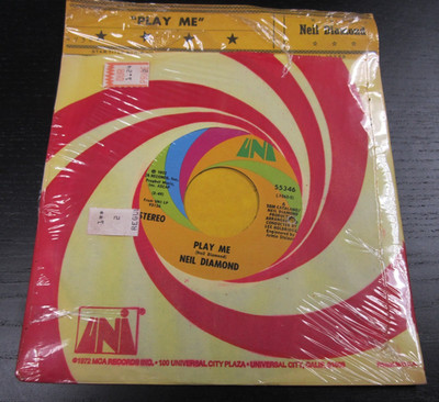 NEIL DIAMOND  PLAY ME  45 RPM Record SEALED - Featured in Movie Song Sung Blue