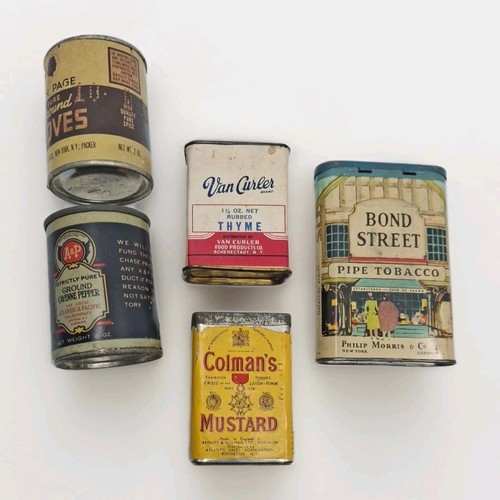 Vintage Pipe Tobacco & Spice Tins Lot of 5 - Ann Page, A&P, Van Curler, Colman's