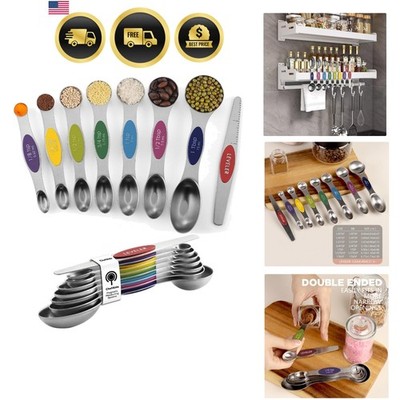 Measuring Spoons Set 8 Pcs Stainless Steel Magnetic Dual Sided Kitchen Gadgets