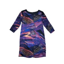 Gabby Skye Purple Abstract Chiffon 3/4 Sleeve Shift Work Dress Size 4