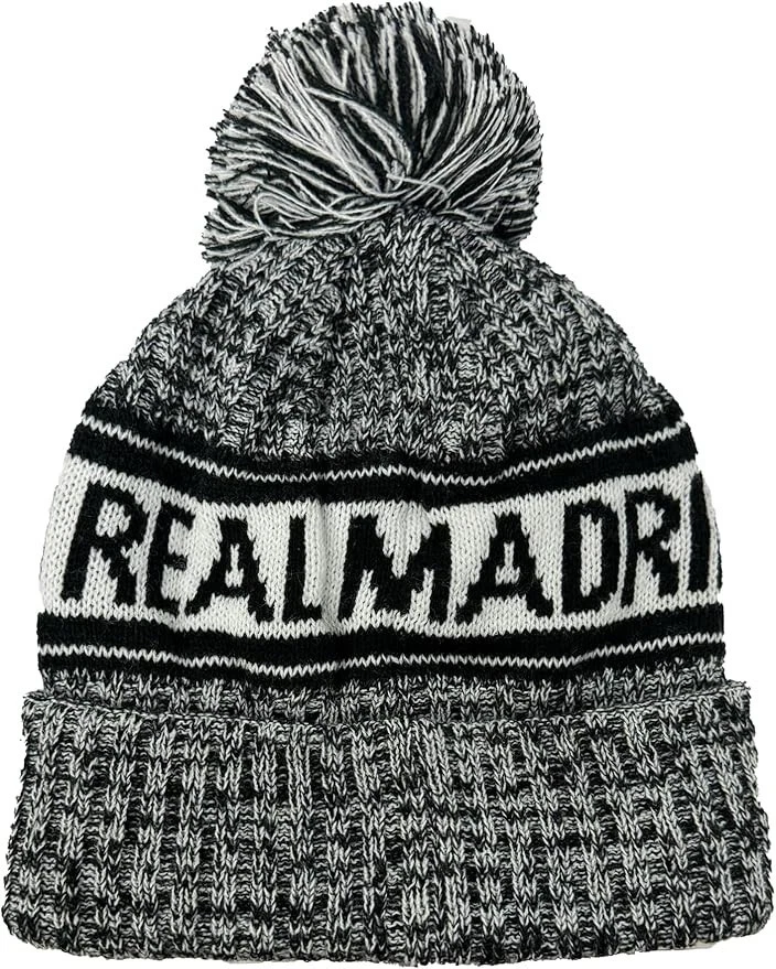 Gorro Real Madrid Juvenil Pom Pom Invierno Tejido Gris Negro Blanco Oficial Foto 3 de 4
