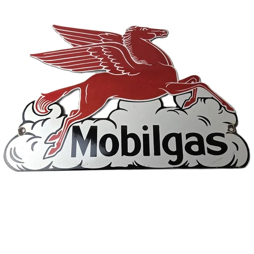Vintage Mobil Gasoline Sign - Pegasus Motor Oil Gas Pump Station Porcelain Sign