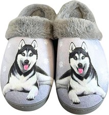 E S Pets Siberian Husky Snugg Slippers for Pet Lovers - Fuzzy Memory Foam, S/M