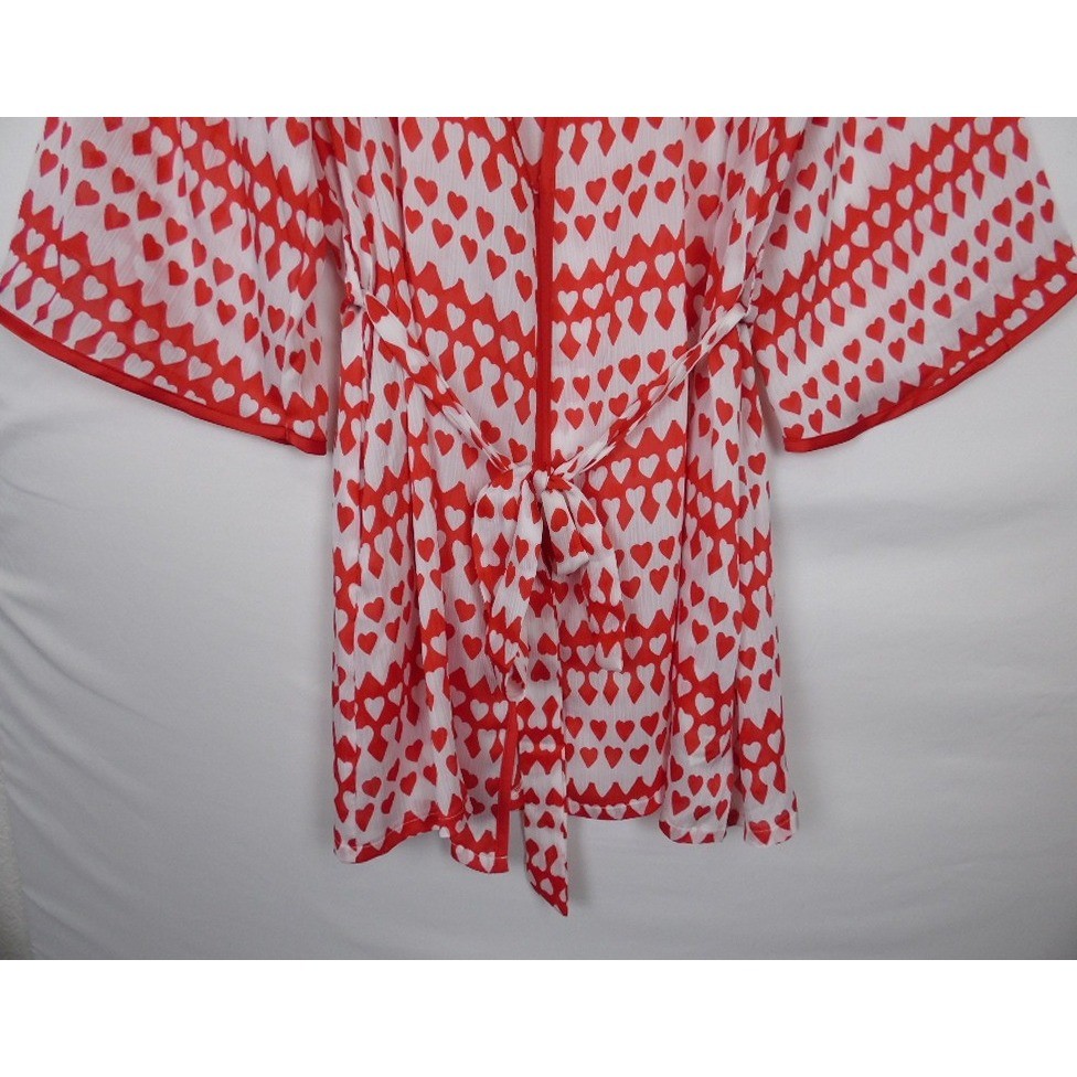 Kate Spade New York Heart Print Robe Sz XS Small Red White Lightweight Wrap thumbnail 5