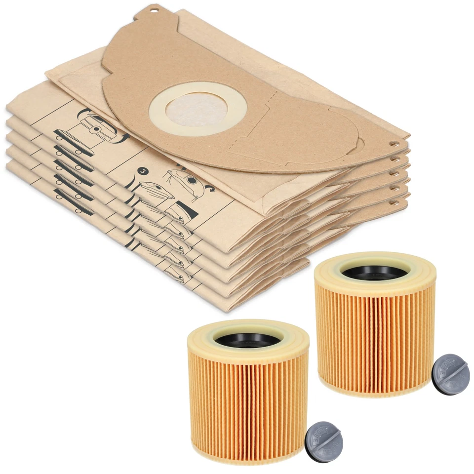20 Staubsaugerbeutel, 2 Patronen-Filter für Kärcher WD 2 Serie, MV 2 2.200 2.250