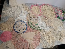 Antique Vintage Doilies Table Cloth Linen Lace Crochet Lot Of 80 Handwork LOVELY