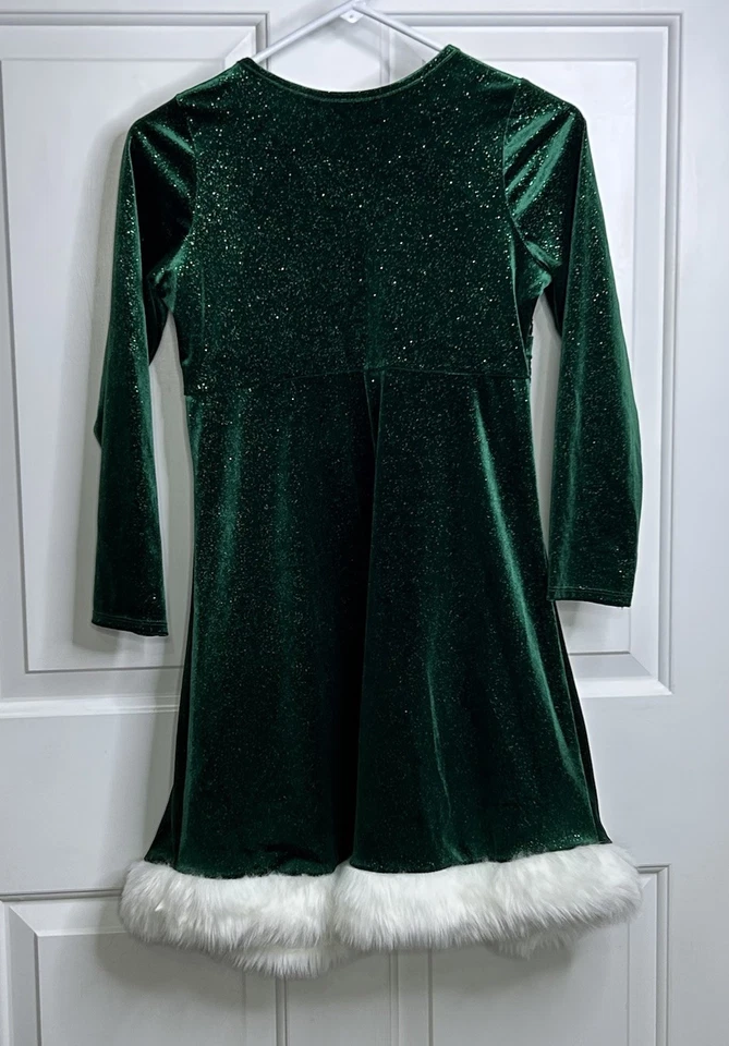 Vestido Bonnie Jean Terciopelo Línea A Niñas 14 Verde Brillo Lentejuelas Vacaciones Navidad LEER Foto 4 de 4