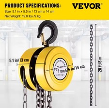 VEVOR 1 TON 20FT Chain Hoist - Heavy Duty - FAST UK SHIPPING - FLASH SALE