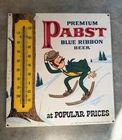 Vintage Antique Metal Advertising Sign With Thermometer Pabst Blue Ribbon Beer