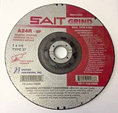 Sait 20080 7'' x 1/4'' x 7/8'' A24R T27 General Purpose Grinding Wheel USA
