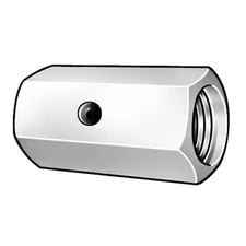 Zoro Select 250460Bg Coupling Nut, 3/8"-16, Steel, Grade 2, Zinc Plated, 1-1/8