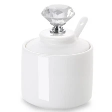 Porcelain Sugar Bowl with Lid Crystal Silver Design Kitchen Storage Jar New