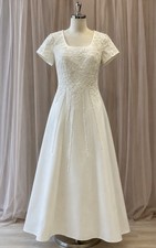 Ivory Lace Short Sleeve Square Neck A-Line Full-Length Wedding Dress