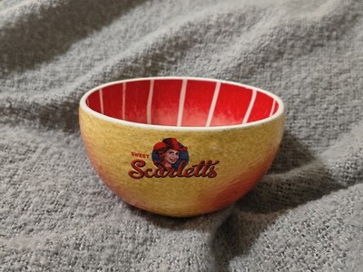 Scarlett's Sweet Ceramic Grapefruit Bowl Yellow Citrus Fruit Dish Red Striped 